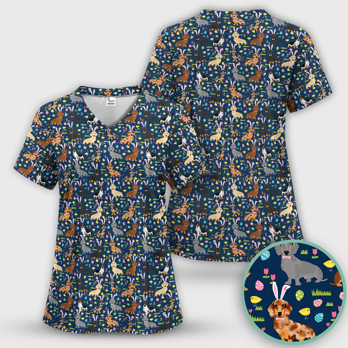 Dachshund Dog Nurse Scrub Top - Easter Gift