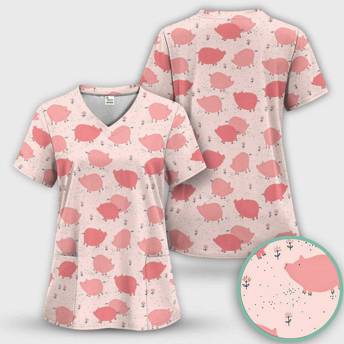 Pink Pig Farm Nurse Scrub Set