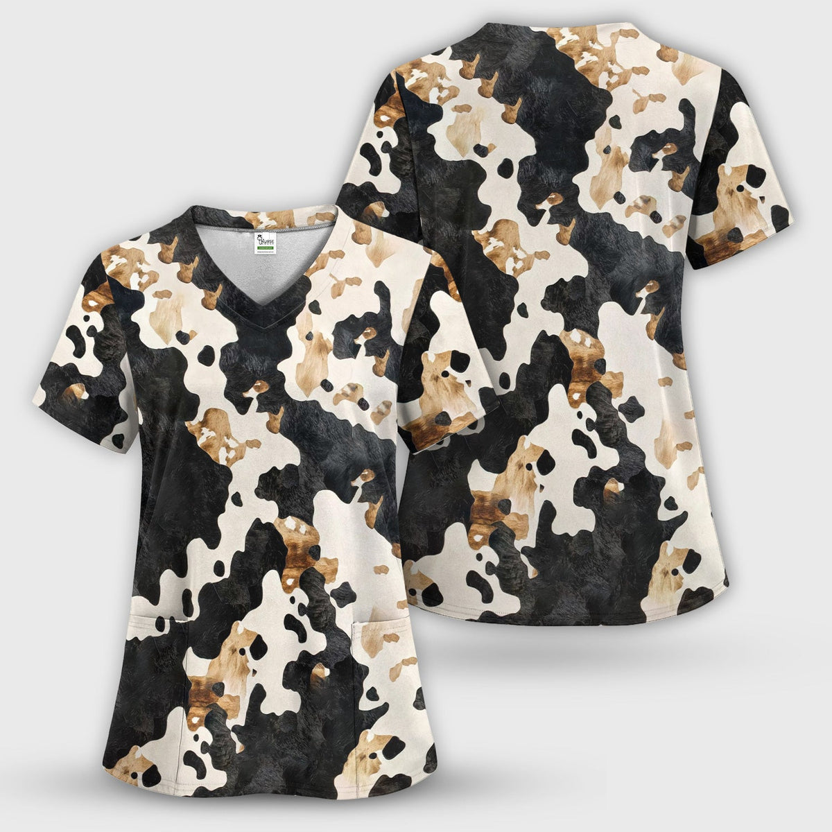 Classic Cow Print Nurse Scrub Set