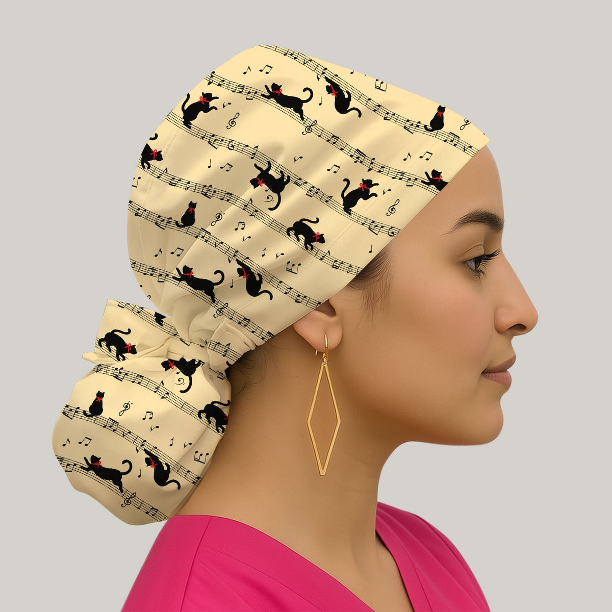 Dancing Black Cat Music Scrub Cap