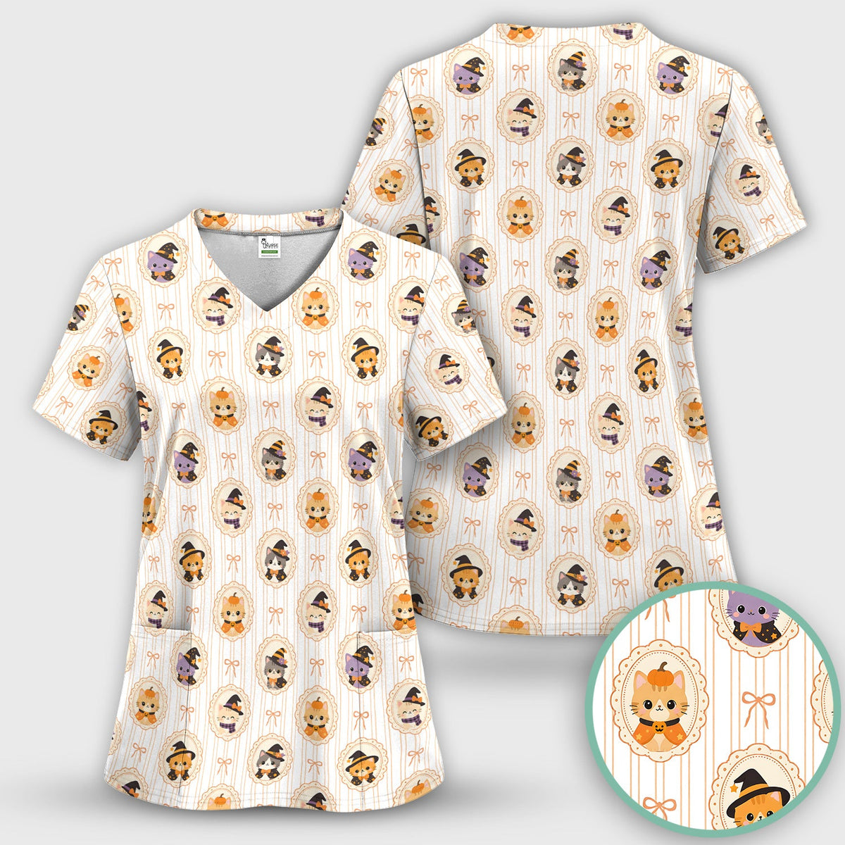 Halloween Cat Stripe Nurse Scrub Top