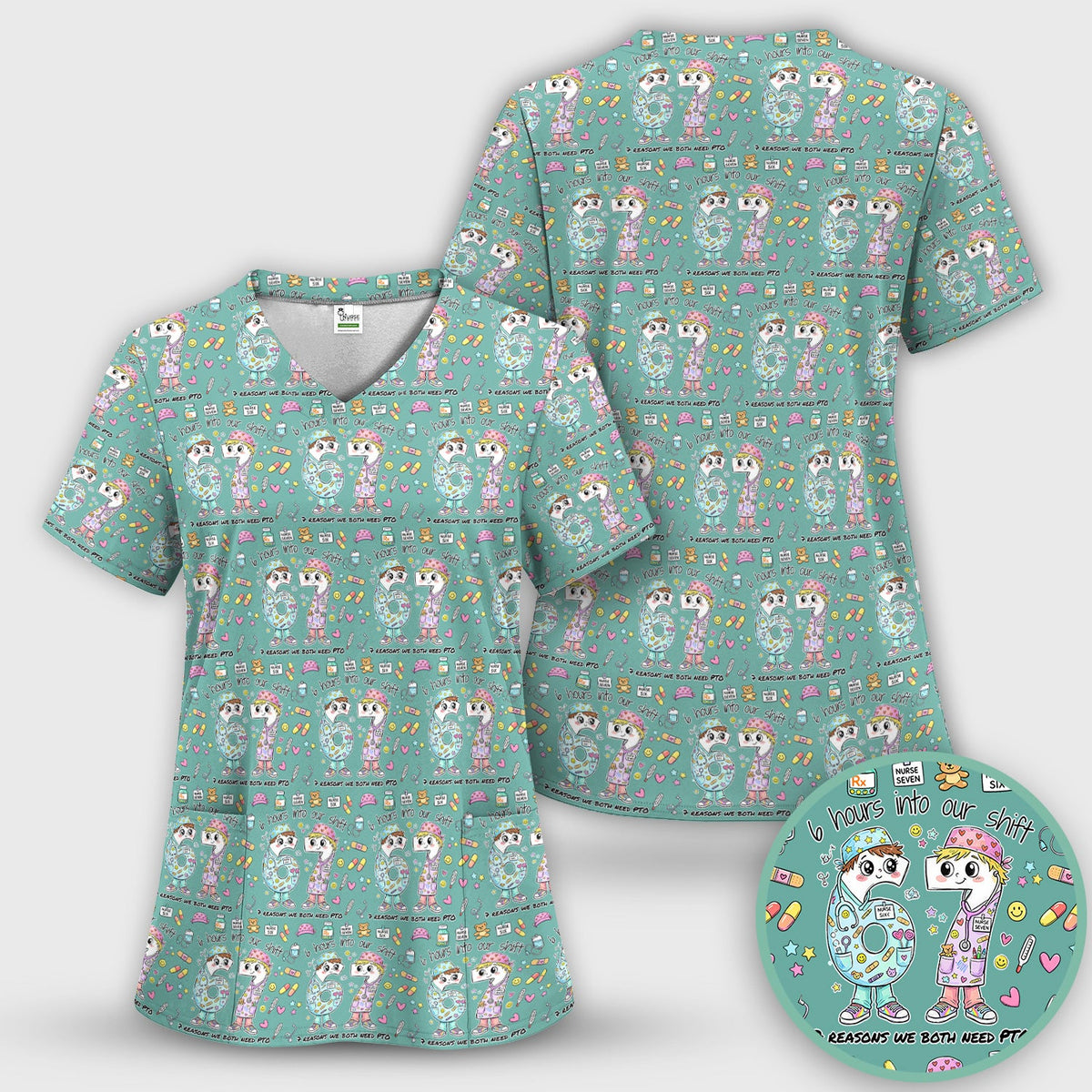 Six Hours Into Shift Beige Nurse Scrub Set