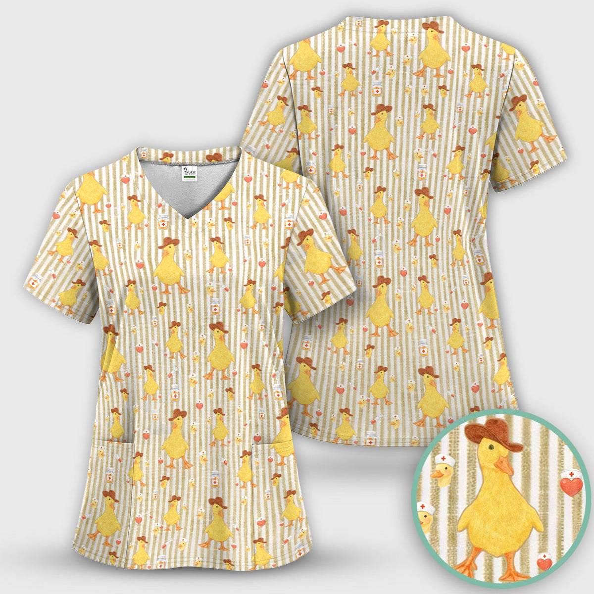 Cowboy Ducktor Vertical Stripe Nurse Scrub Top