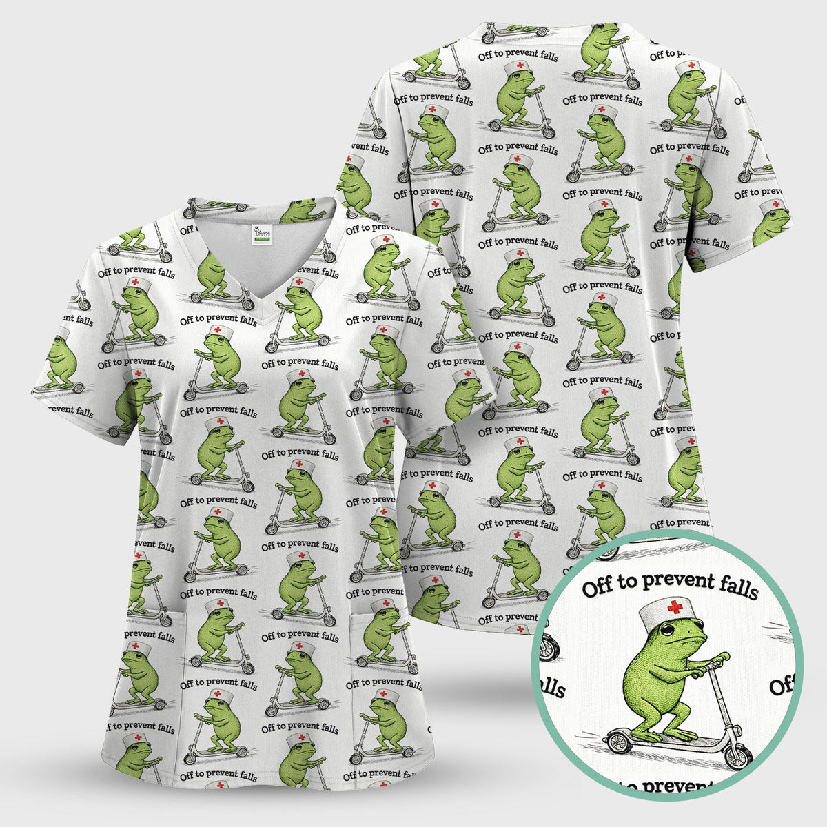 Funny Nurse Scrub Top, Off To Prevent Falls Nursing Shirt, Breathable Fabrics Nursing Uniform