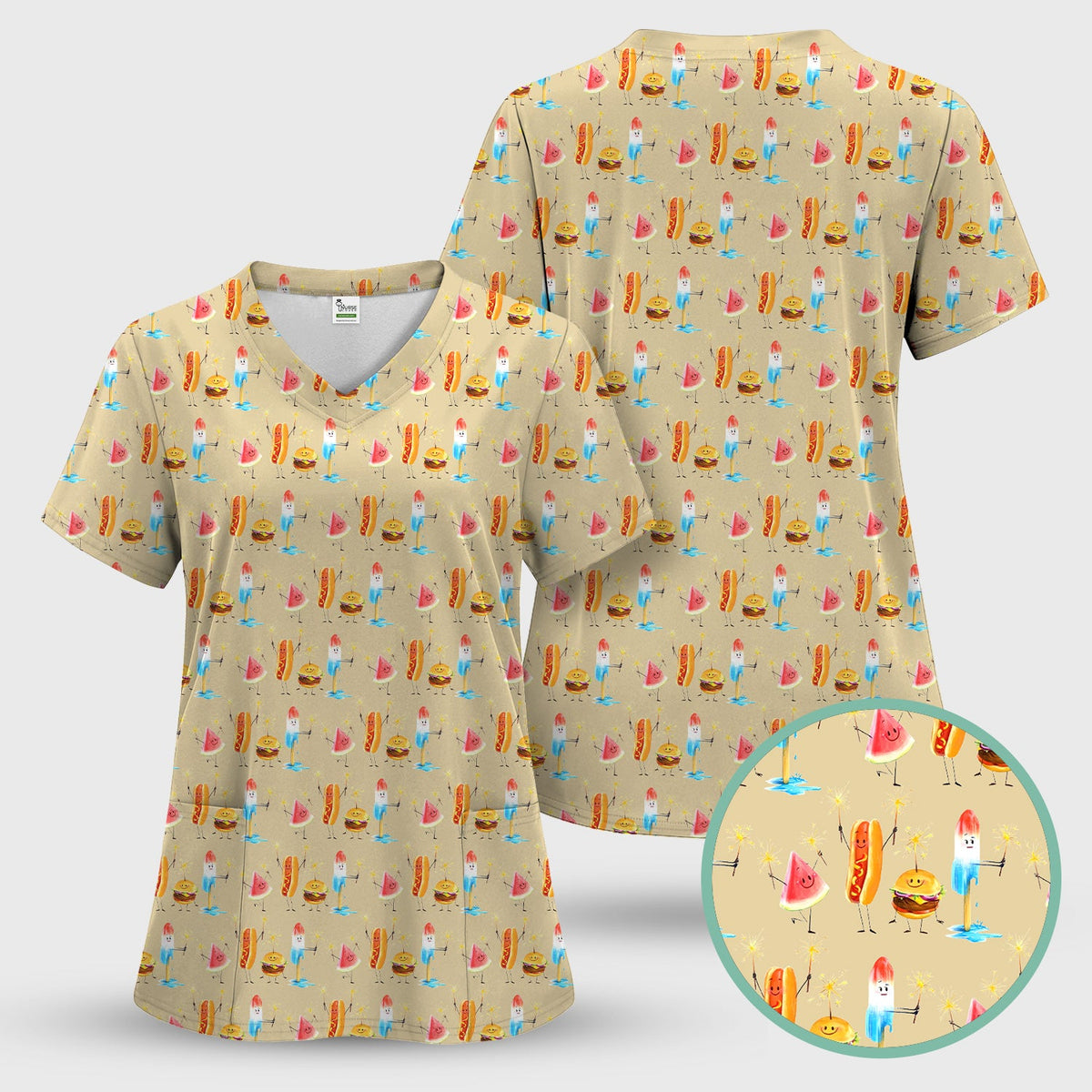 Summer Food Icons Nurse Scrub Top