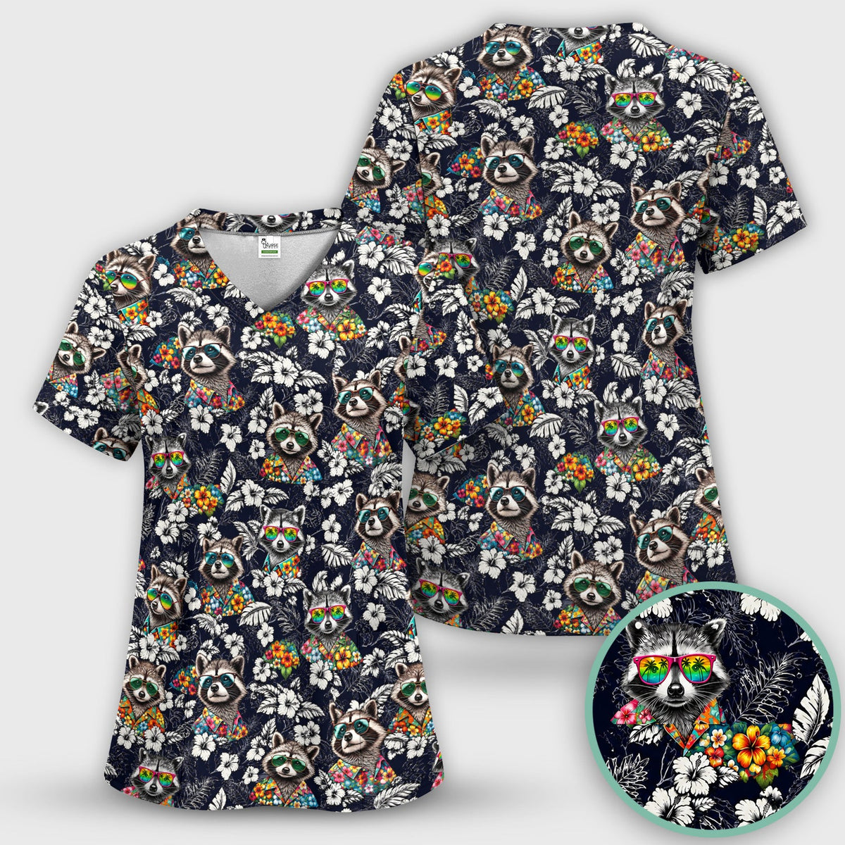 Tropical Raccoon Floral Nurse Scrub Set