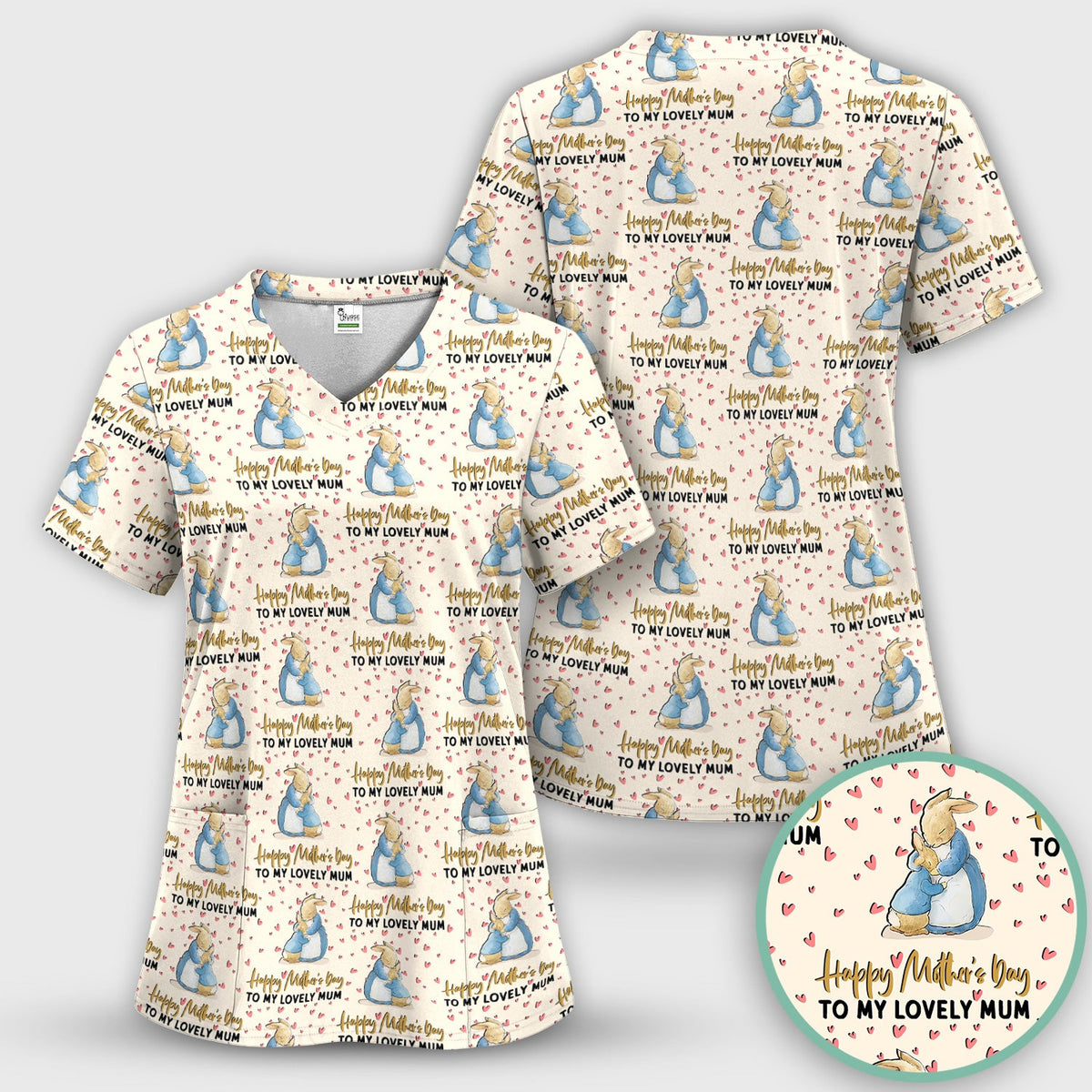 Mothers Day Bunny Love Nurse Scrub Set