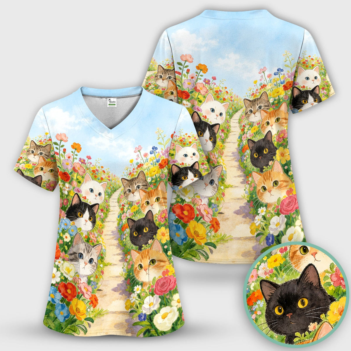 Garden Cats Flower Path Nurse Scrub Set