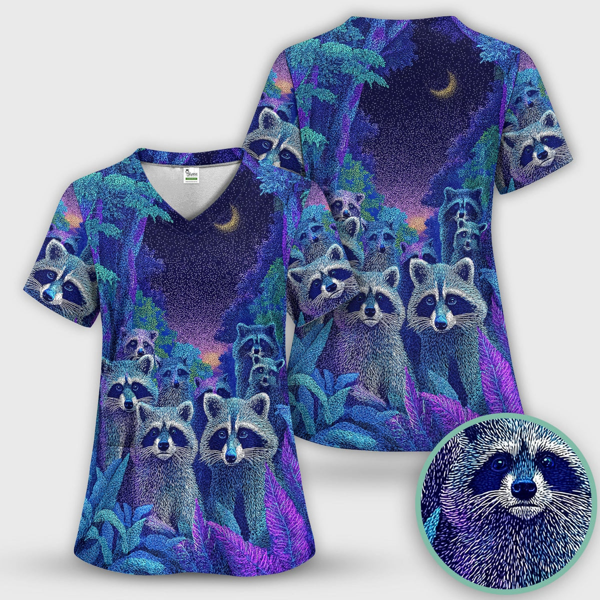 Moonlit Raccoon Nurse Scrub Set