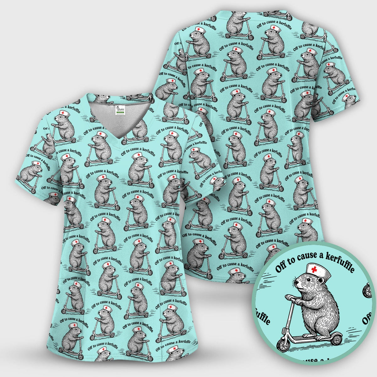 Mouse Scooter Nurse Scrub Top