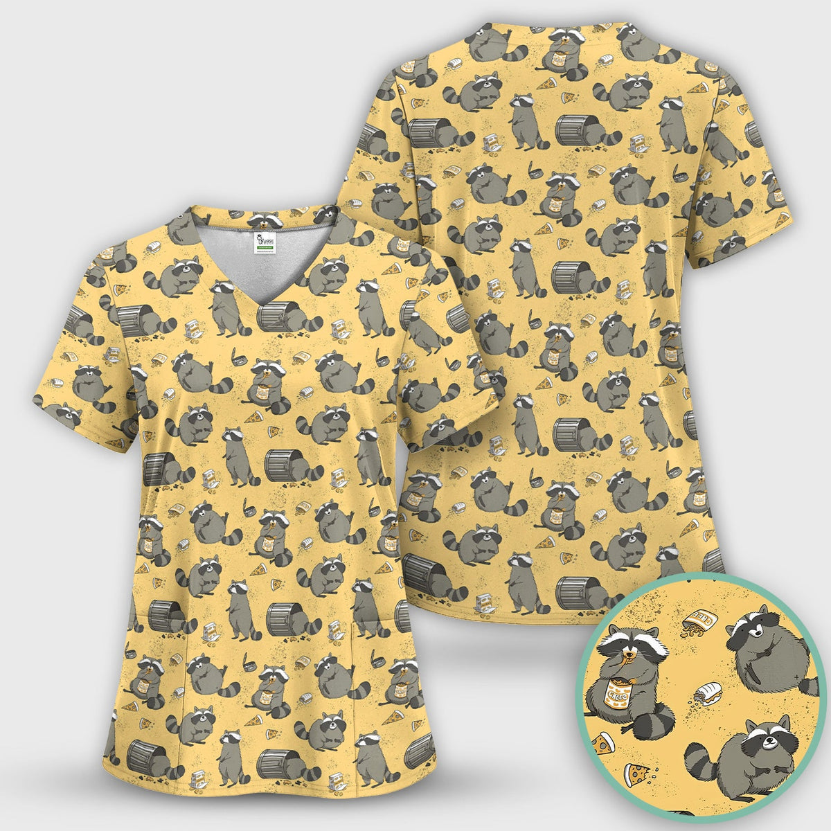 Raccoon Snack Trash Can Nurse Scrub Set