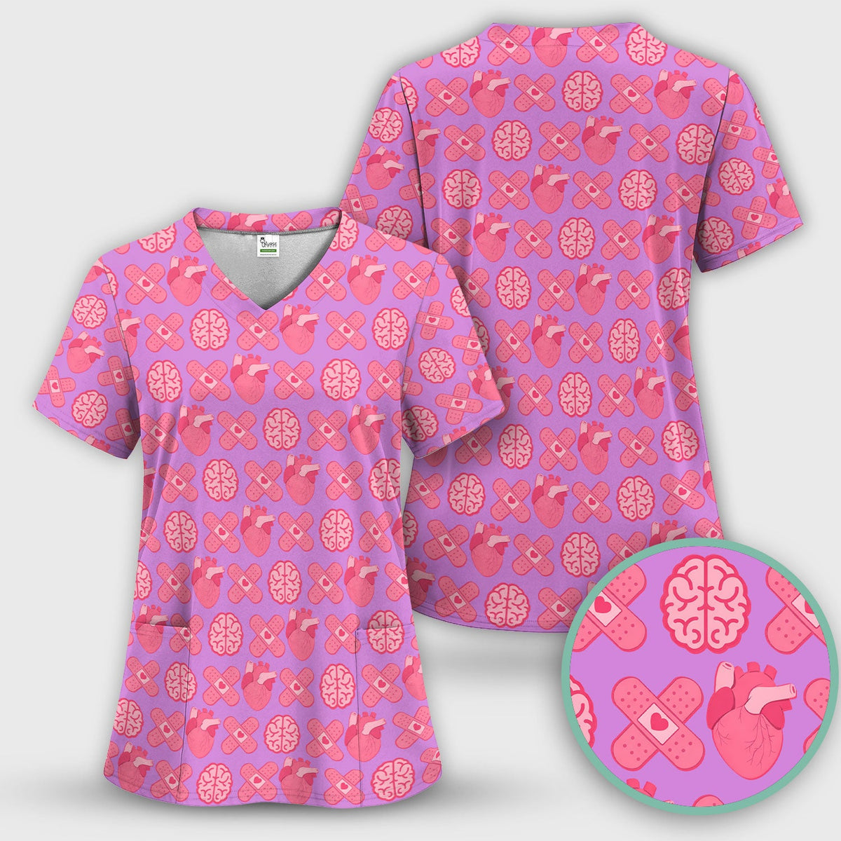 Heart Brain Medical Icon Nurse Scrub Set