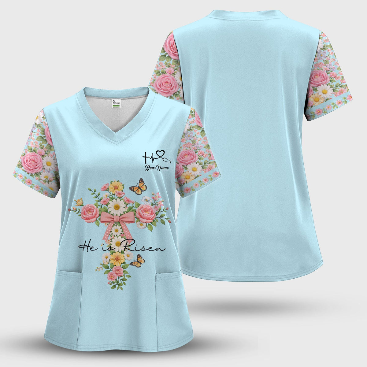 Personalized Easter Nurse He Is Risen Scrub Set