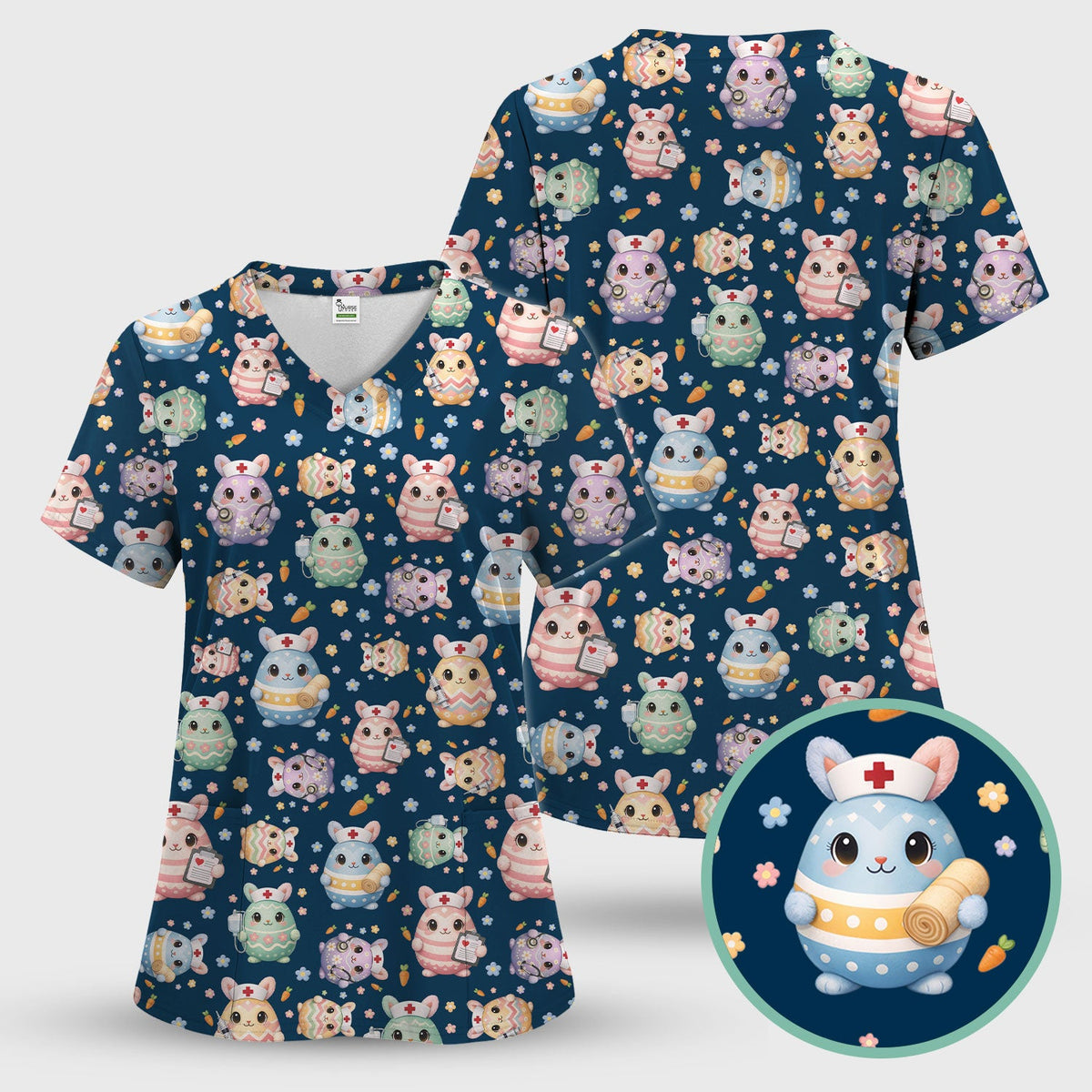 Bunny Pastel Floral Nurse Scrub Set