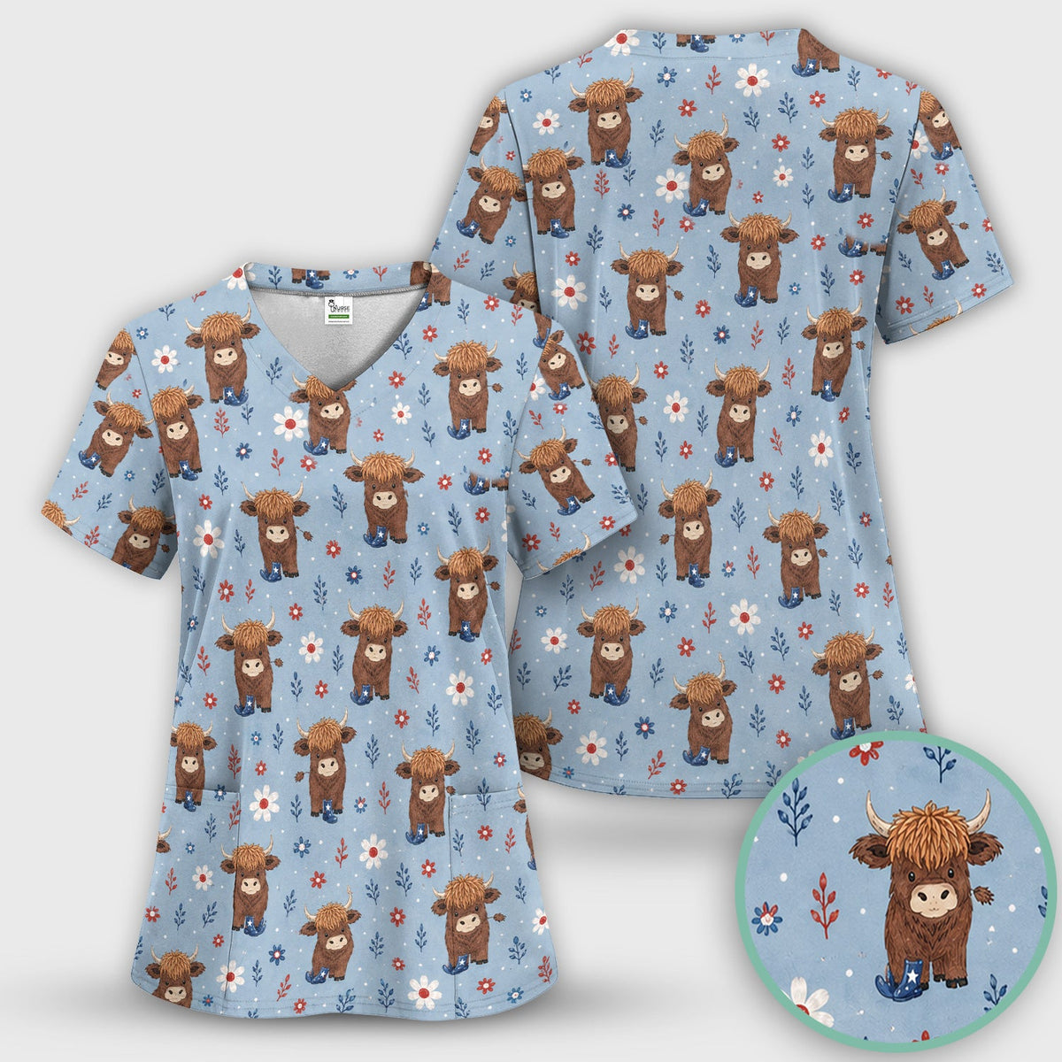 Floral Cowboy Boots Nurse Scrub Top
