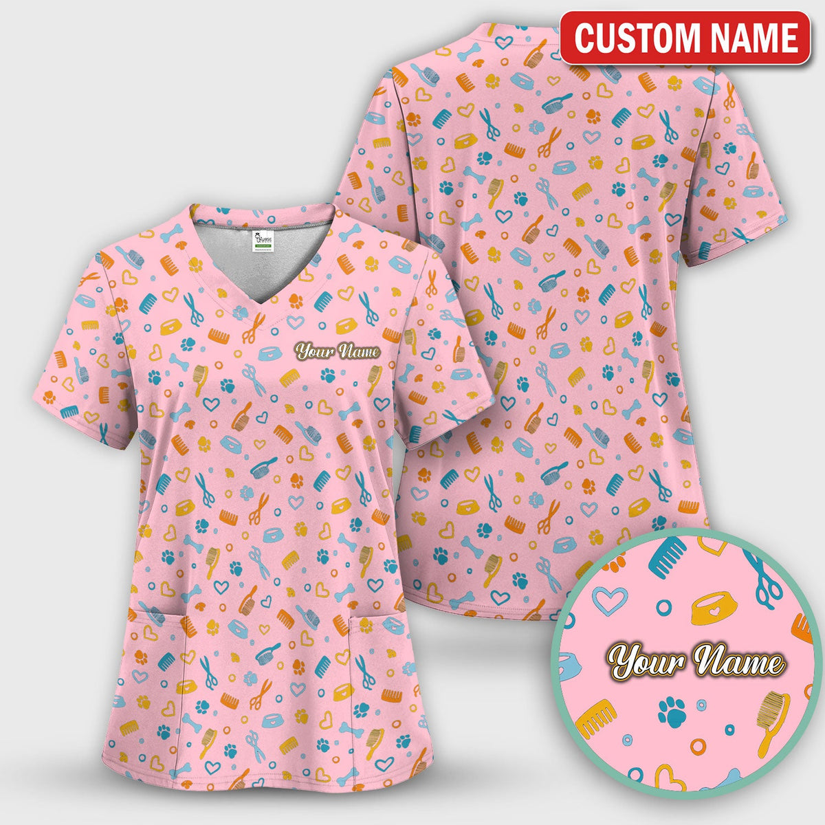 Personalized Dog Cat Grooming Nurse Scrub Top
