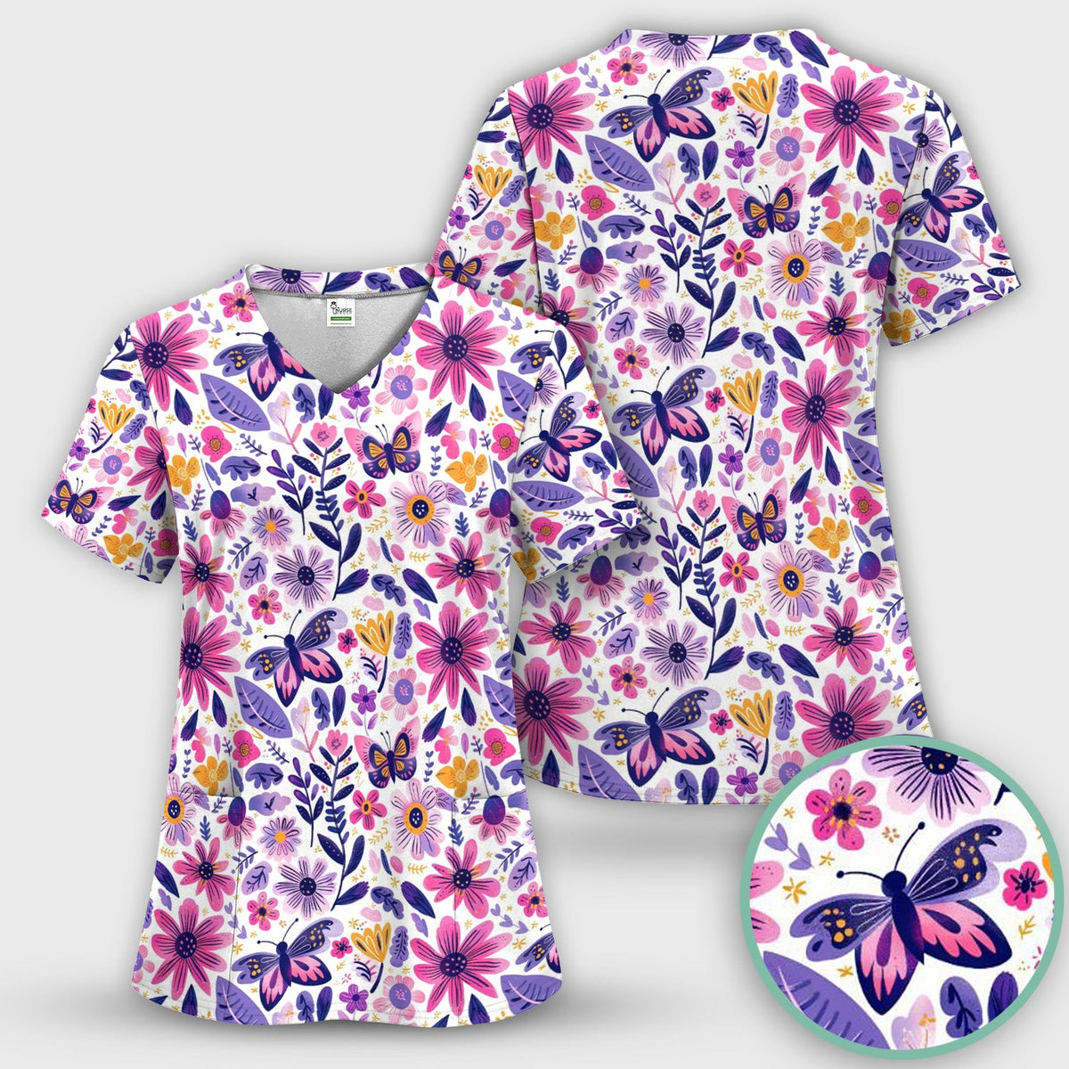 Butterfly Wildflower Garden Nurse Scrub Set