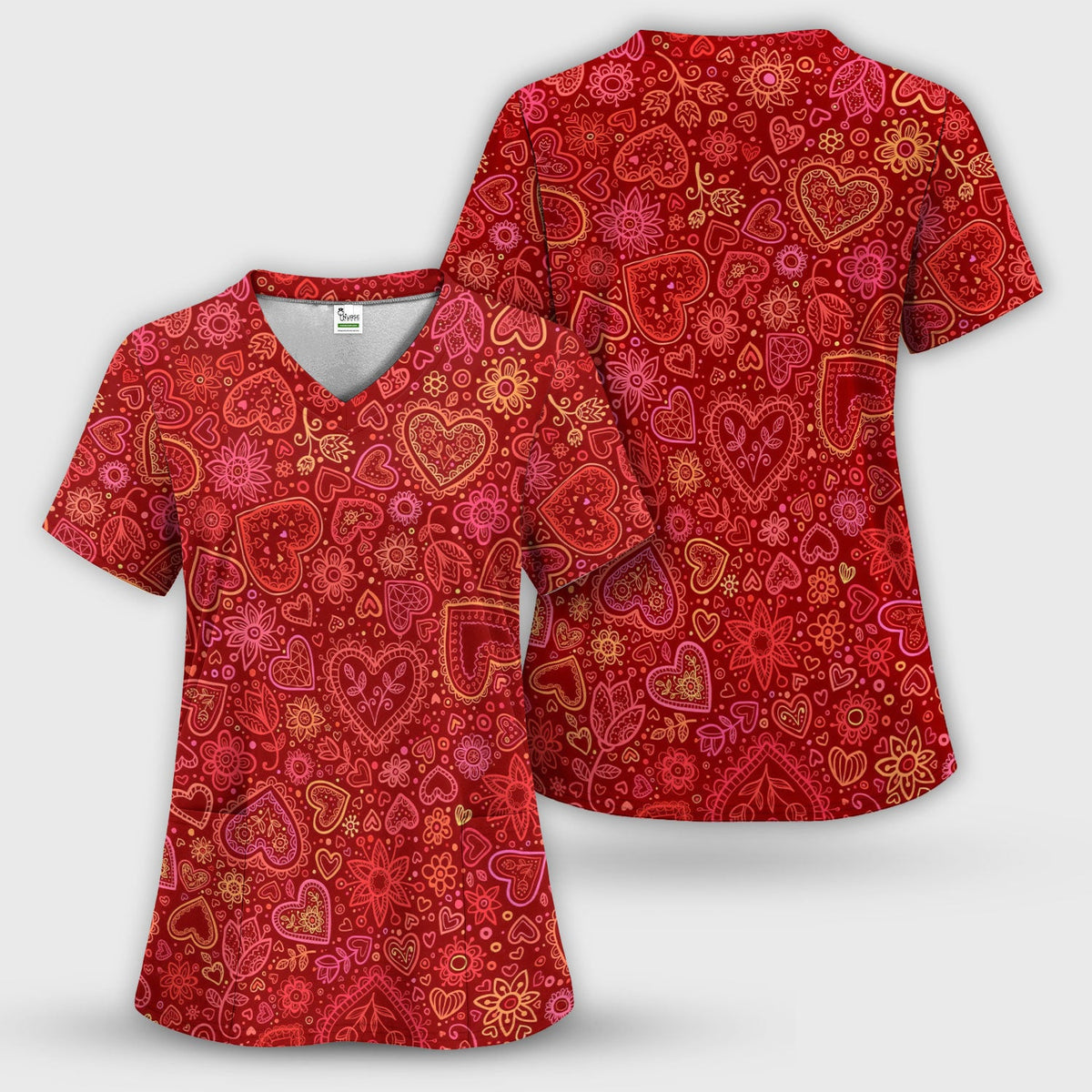 Valentine Heart Nurse Scrub Top, Cute Nursing Pattern Shirt, Breathable Fabrics Nursing Uniform