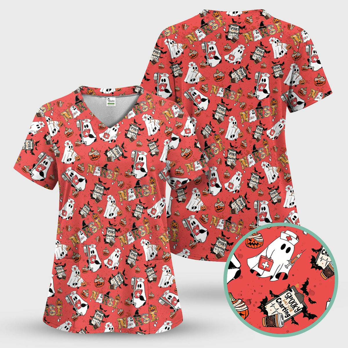 Spooky But Still Charting Nurse Scrub Top - Halloween Gift