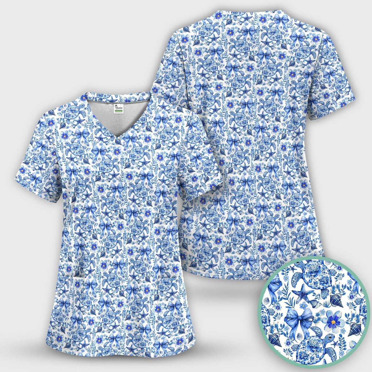 Coastal Turtle Bow Nurse Scrub Set
