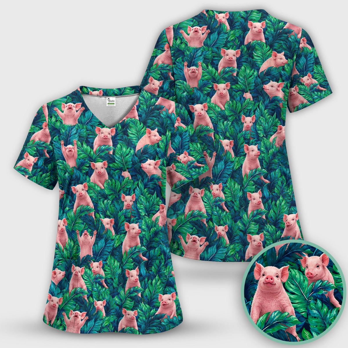 Piglet Jungle Leaves Nurse Scrub Set