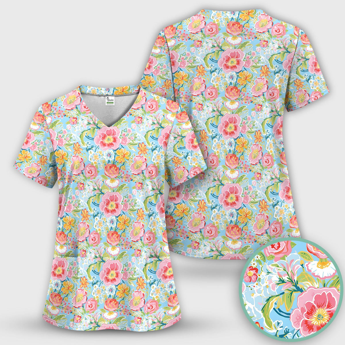 Pastel Tropical Floral Garden Nurse Scrub Set