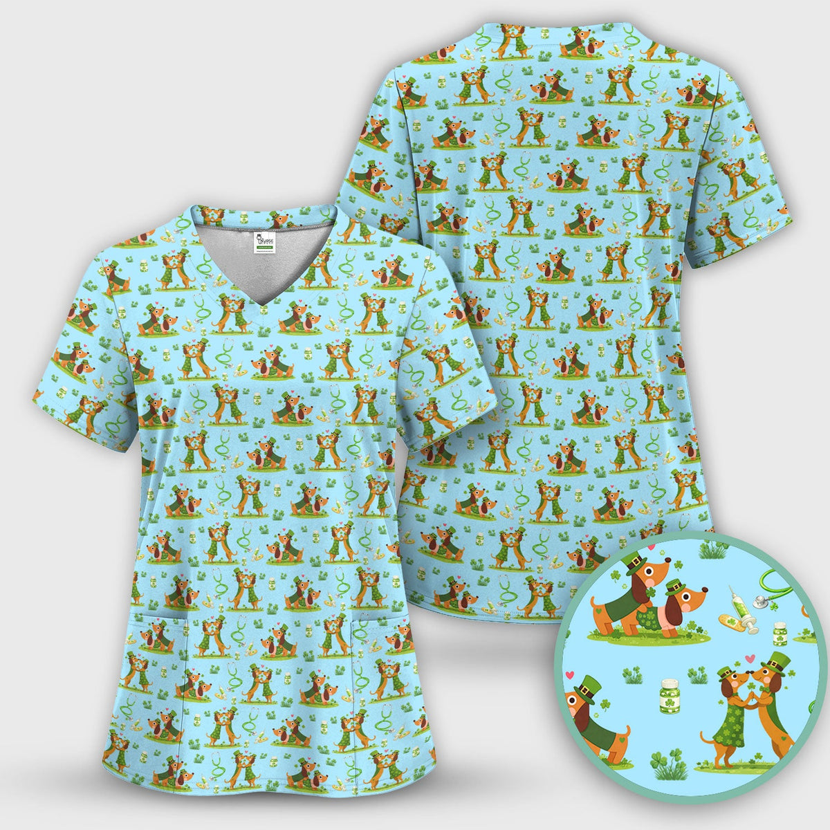 Valentine Dachshund Nurse Heart Scrub Set