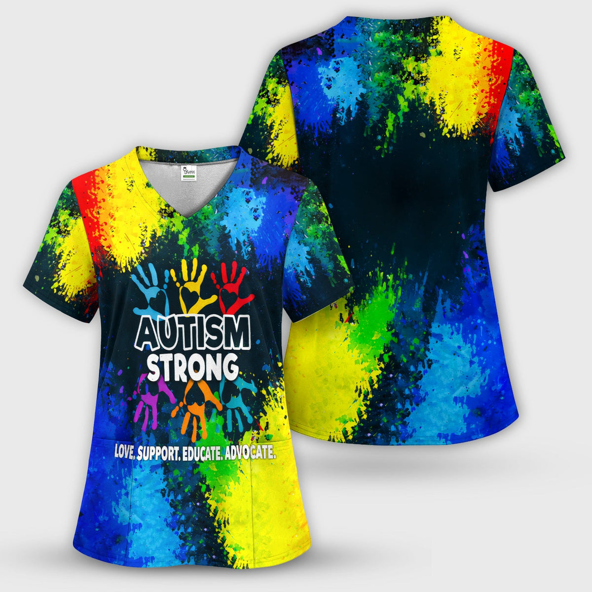 Autism Strong Handprint Nurse Scrub Top