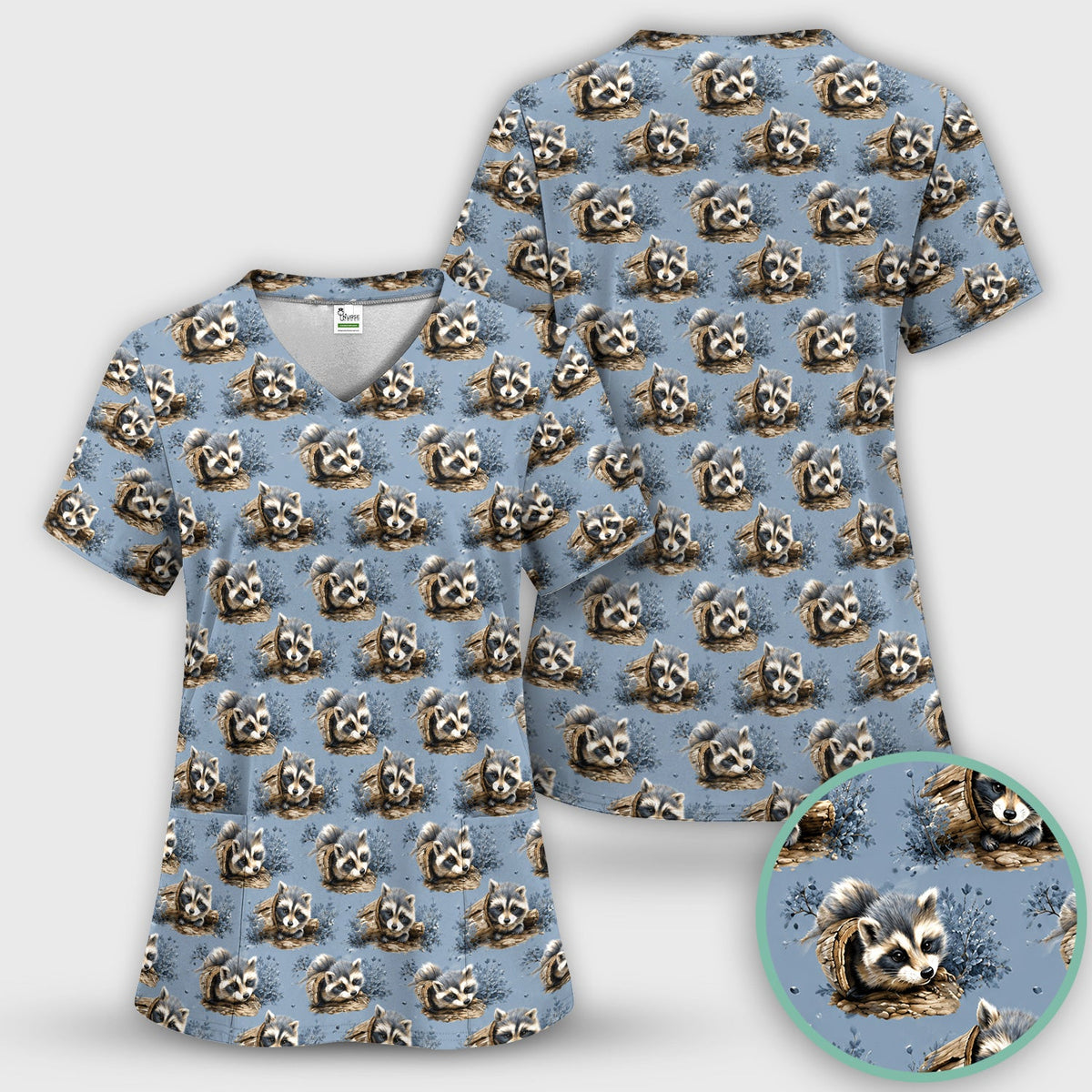 Raccoon In Log Nurse Scrub Top