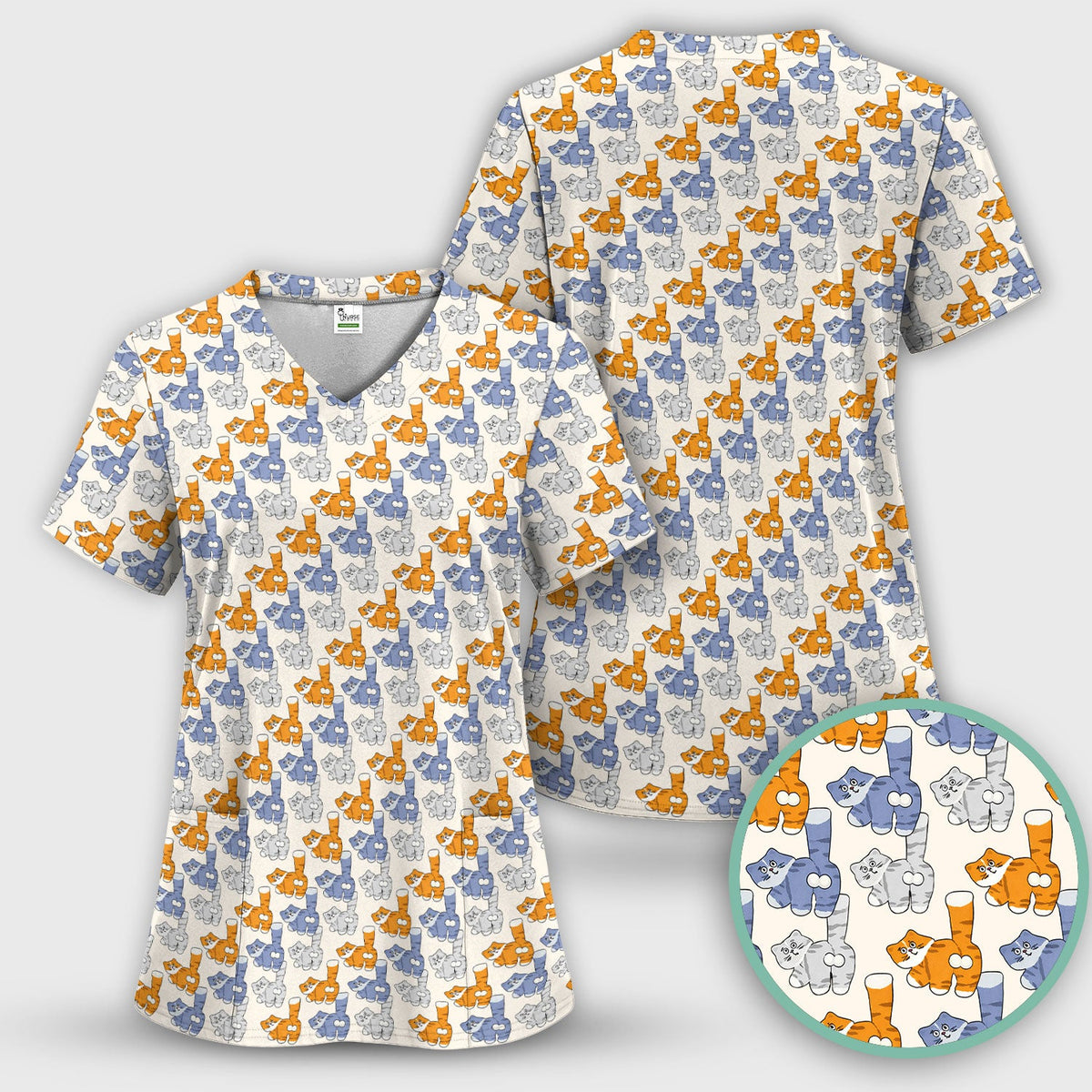 Cartoon Cat Nurse Scrub Set