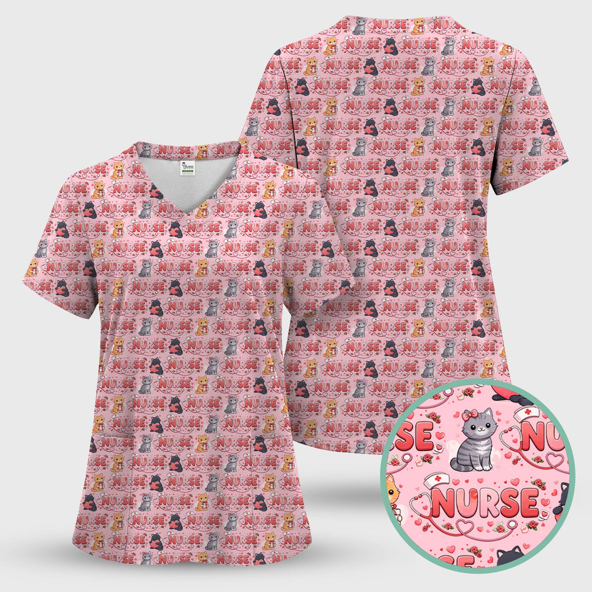 Cat Heart Nurse Scrub Set - Valentines Day Gift