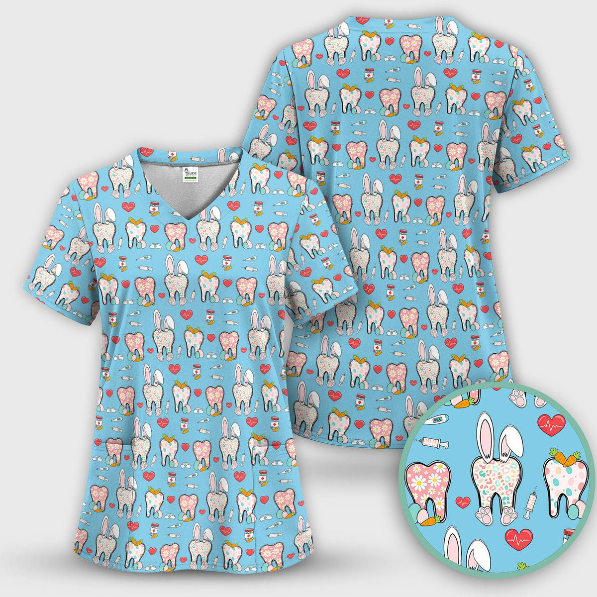 Easter Bunny Dentist Nurse Scrub Top