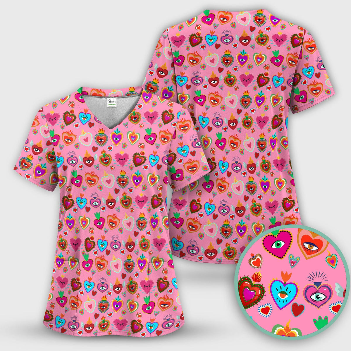 Valentine Colorful Sacred Heart Nurse Scrub Set