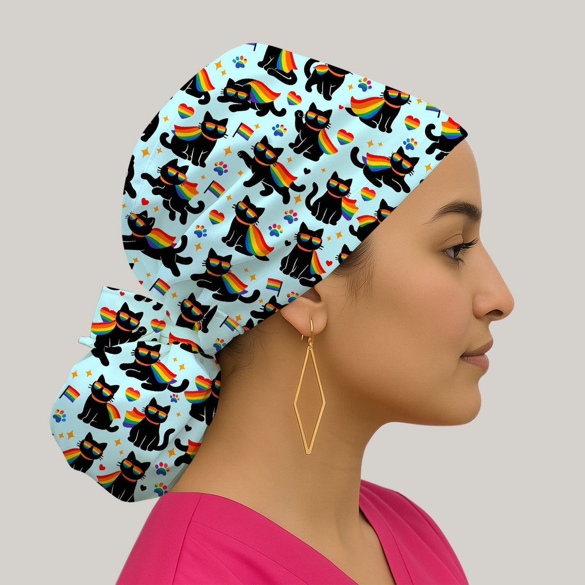 Rainbow Black Cat Pride Scrub Cap