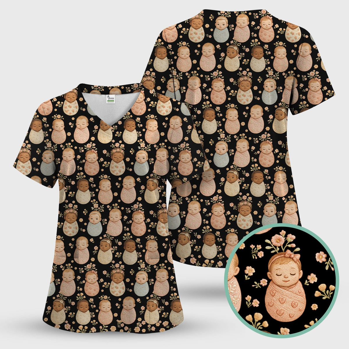 Sweet Newborn Baby Floral Nurse Scrub Top