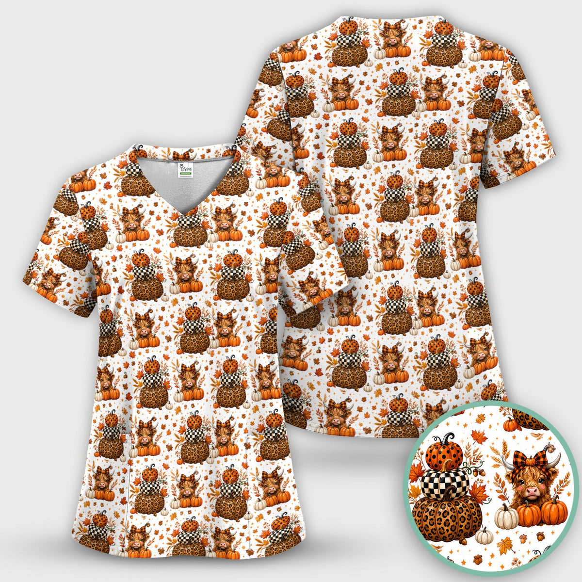 Fall Highland Cow Nurse Scrub Top