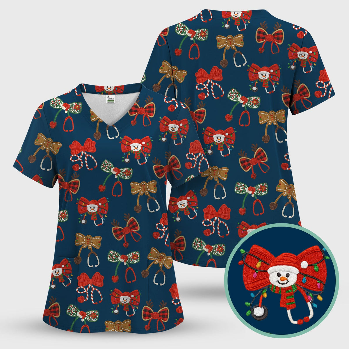 Christmas Stethoscope Bow Nurse Scrub Set