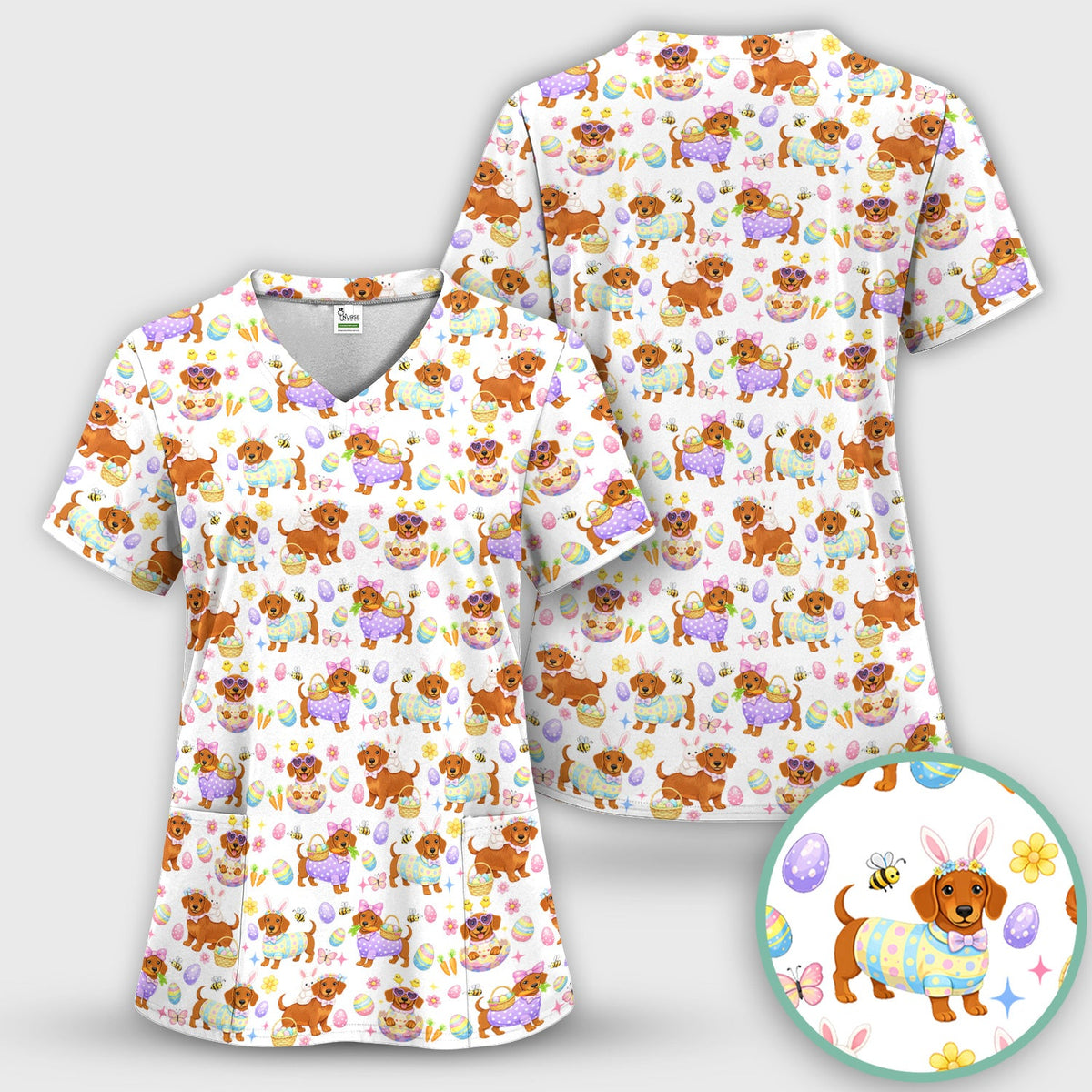 Easter Dachshund Nurse Scrub Top