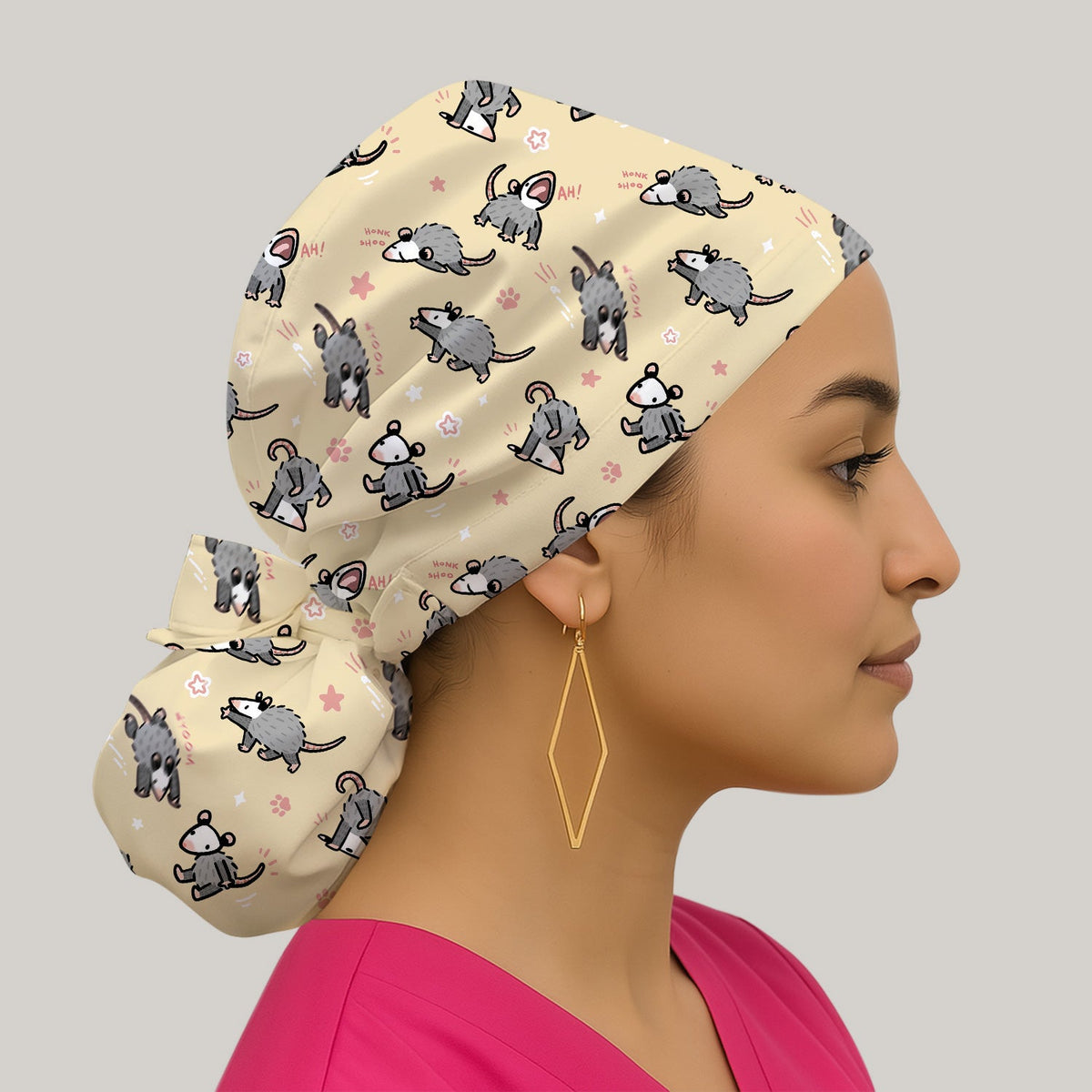 Cartoon Opossum Scrub Cap