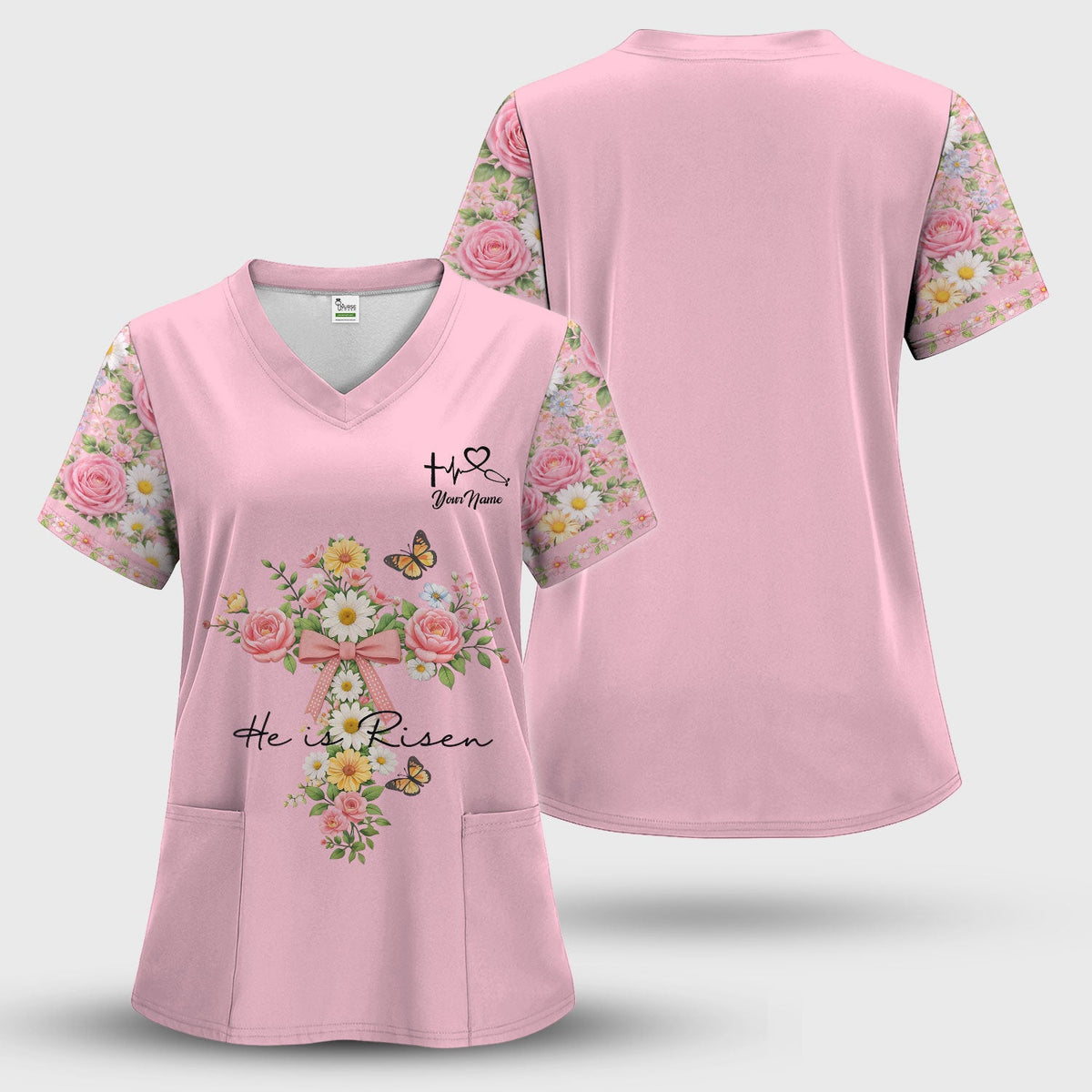 Personalized Easter Nurse He Is Risen Scrub Set