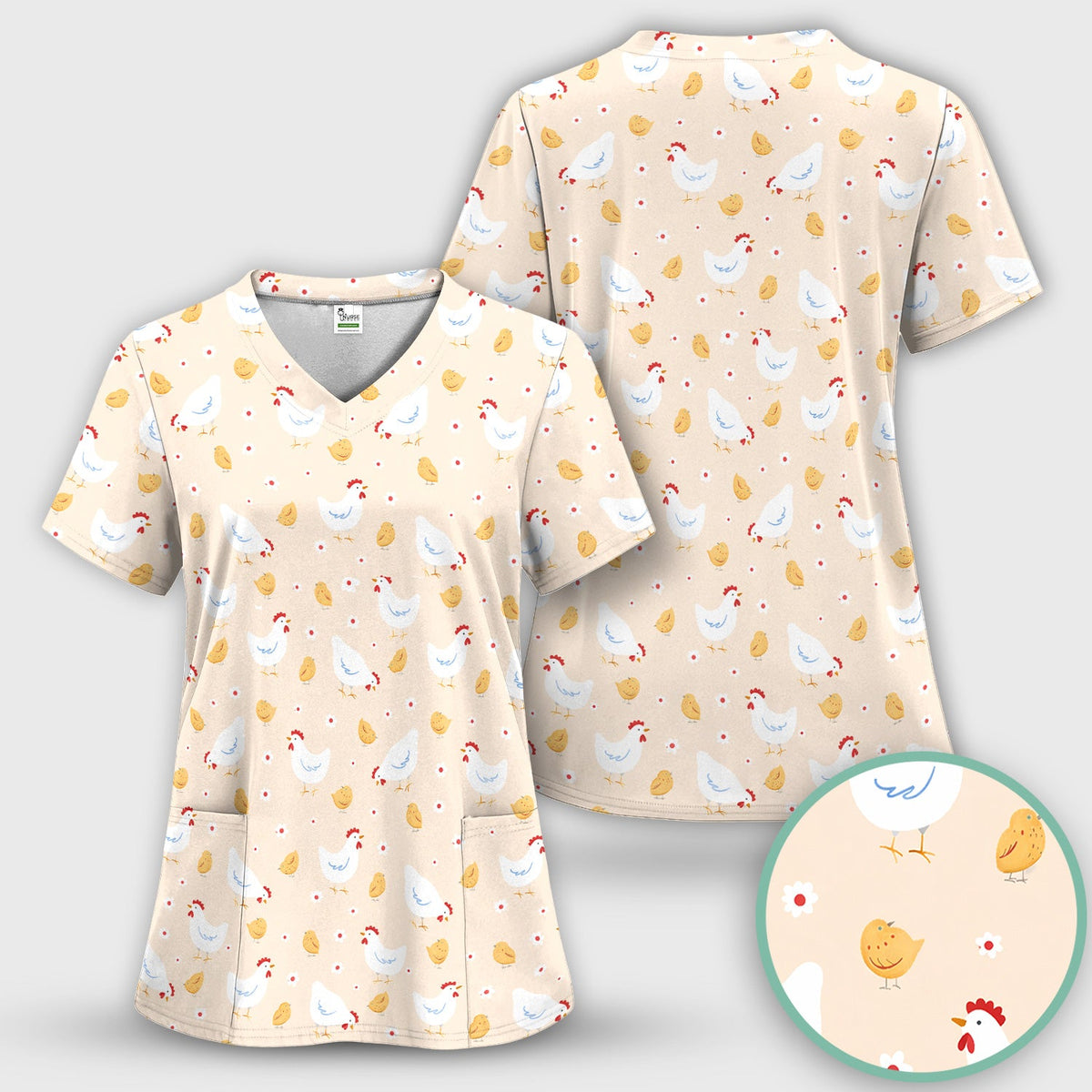 Chicken And Cute Chicks Nurse Scrub Set