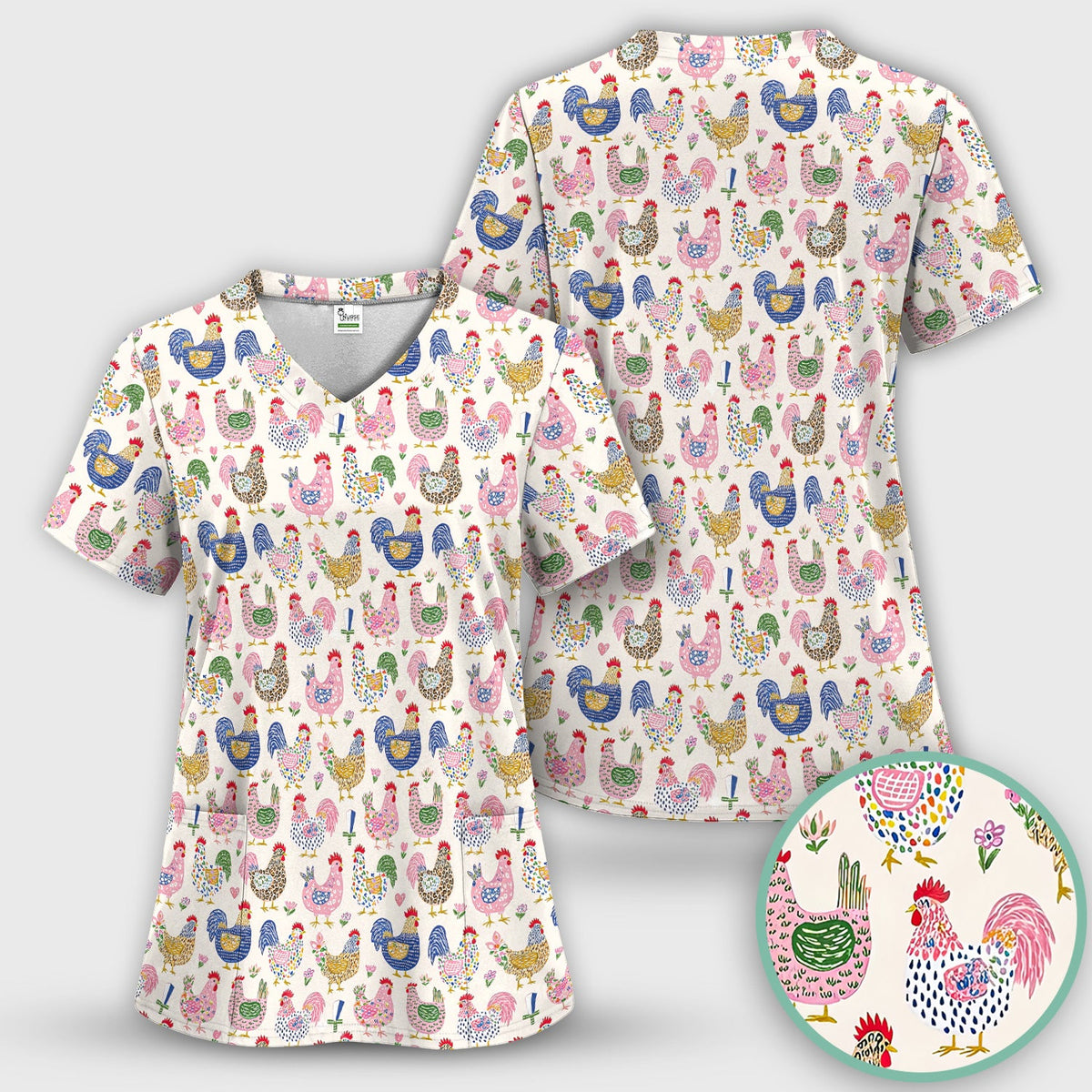 Chicken Rooster Nurse Scrub Set