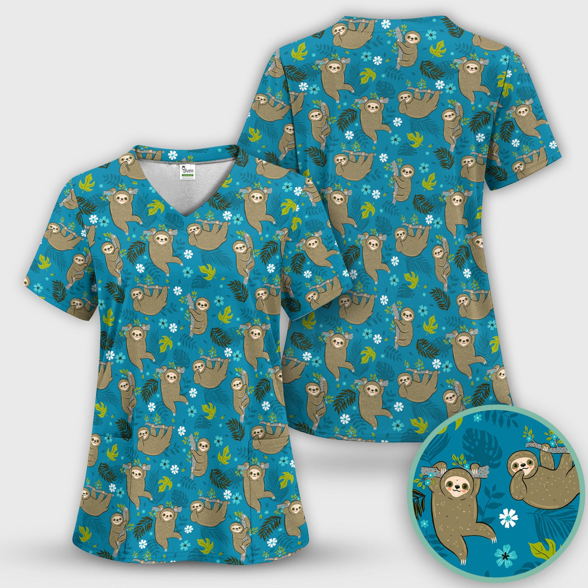 Jungle Tropical Sloth Nurse Scrub Set