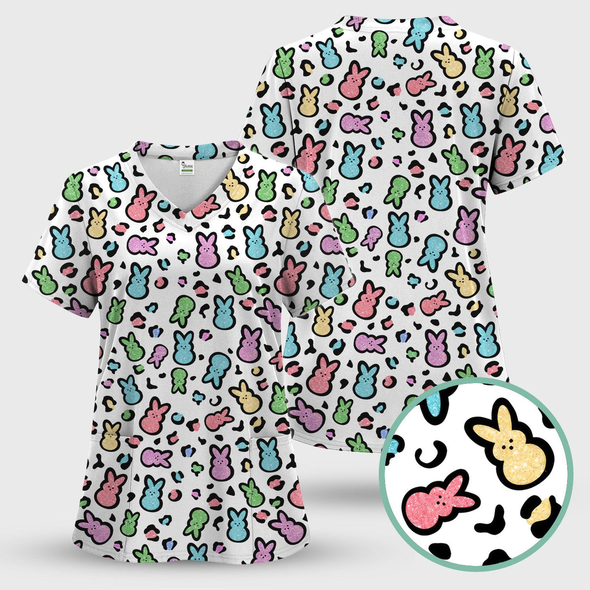 Pastel Bunny Nurse Scrub Top