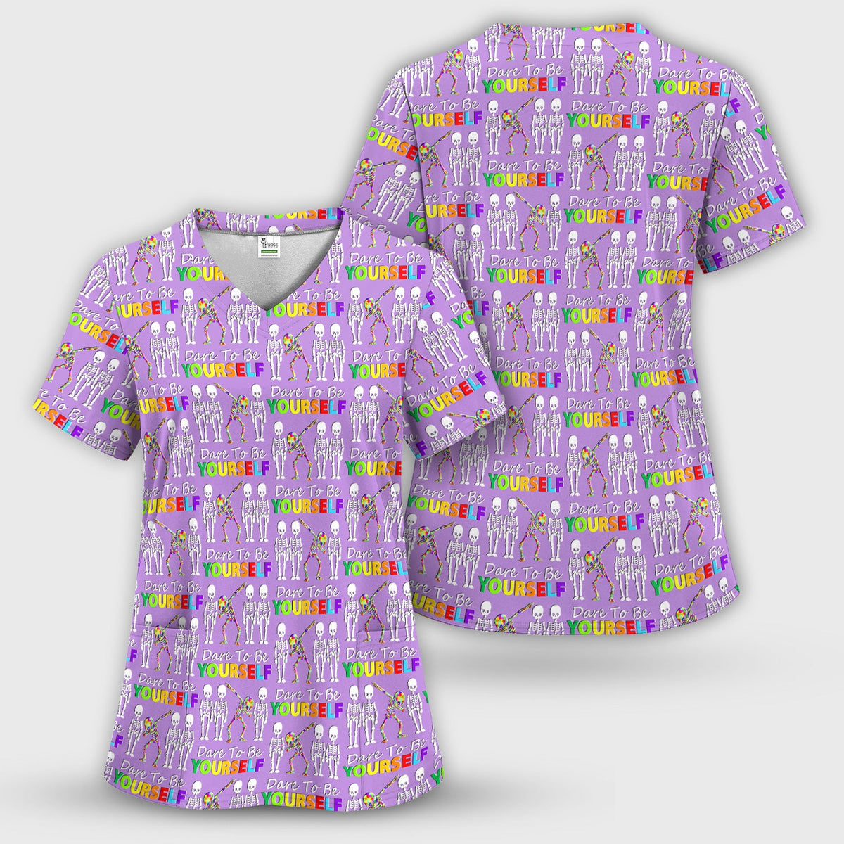 Rainbow Skeleton Dare To Be Yourself Nurse Scrub Set