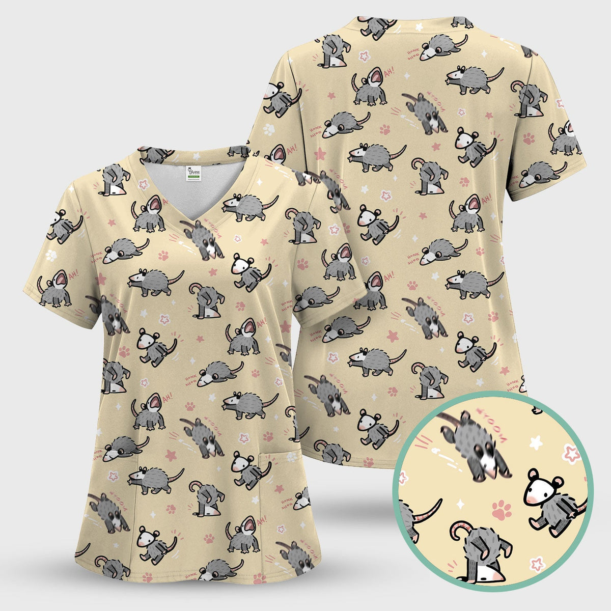 Cartoon Opossum Nurse Scrub Set