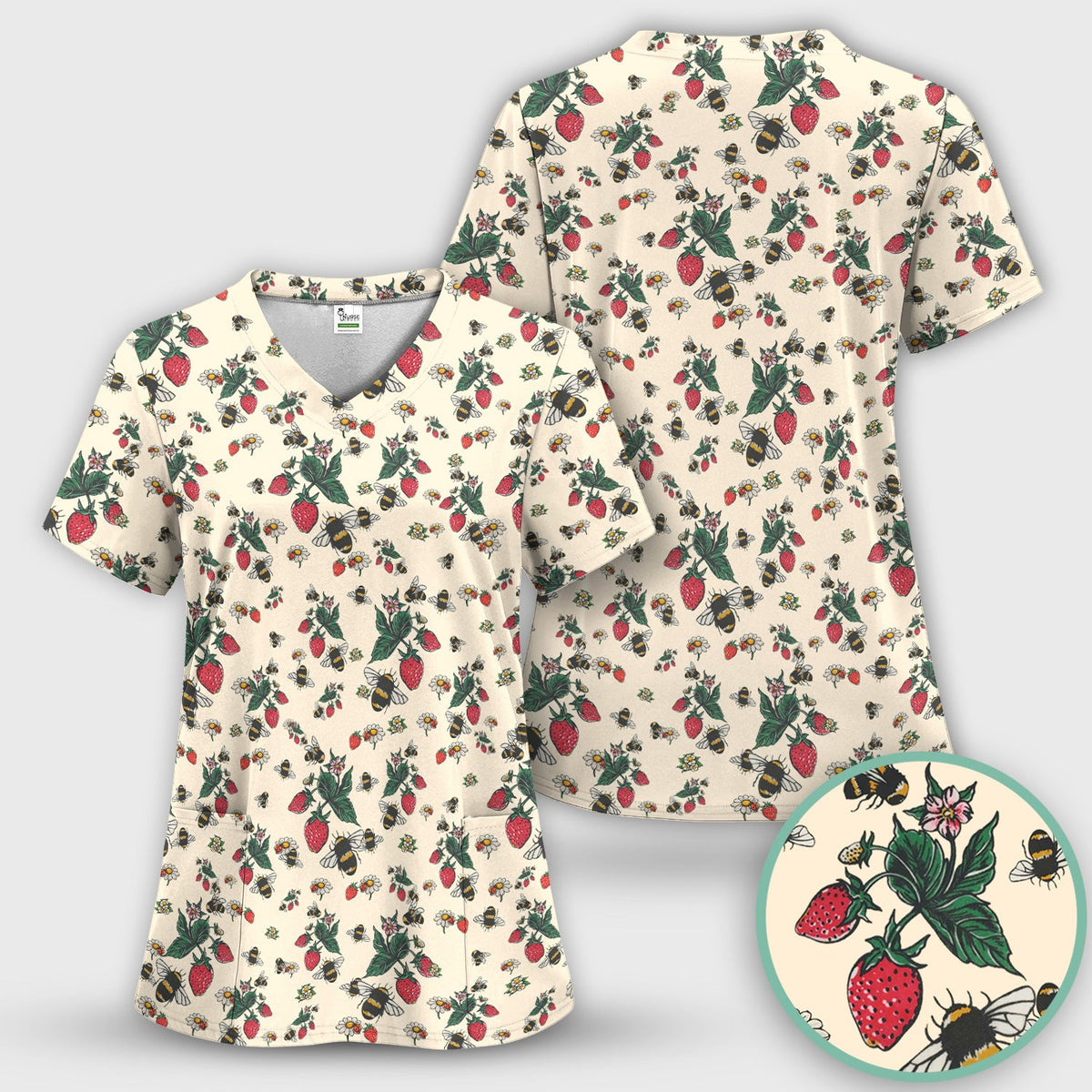 Strawberry Bee Daisy Nurse Scrub Set