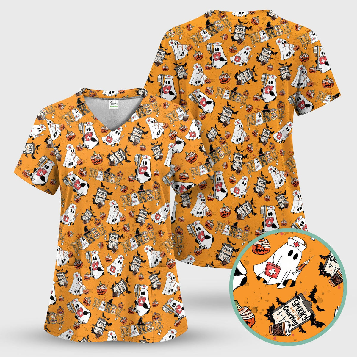 Spooky But Still Charting Nurse Scrub Top - Halloween Gift