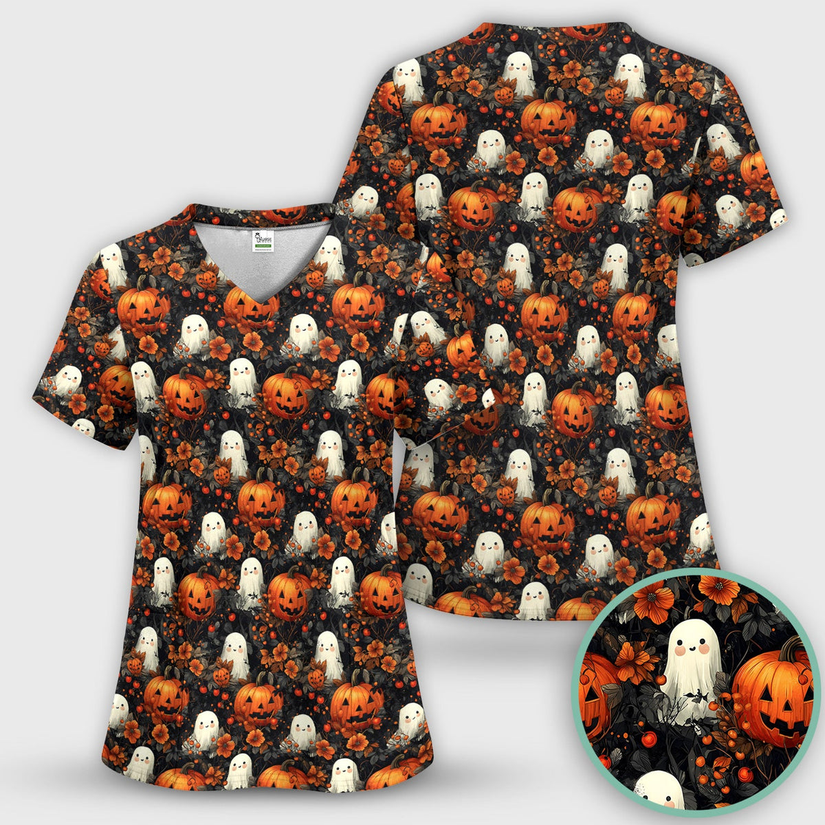 Spooky Ghost Pumpkin Nurse Scrub Set