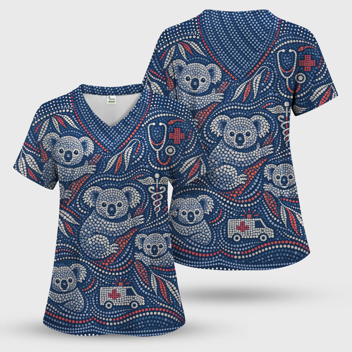 Koala Dot Art Nurse Scrub Top